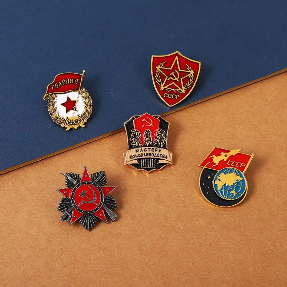 Communist Stars Retro Stars Soviet Brooch Red Star Hammer Ribbon Sign Badge Russian History Memory Badge Lapel Badges