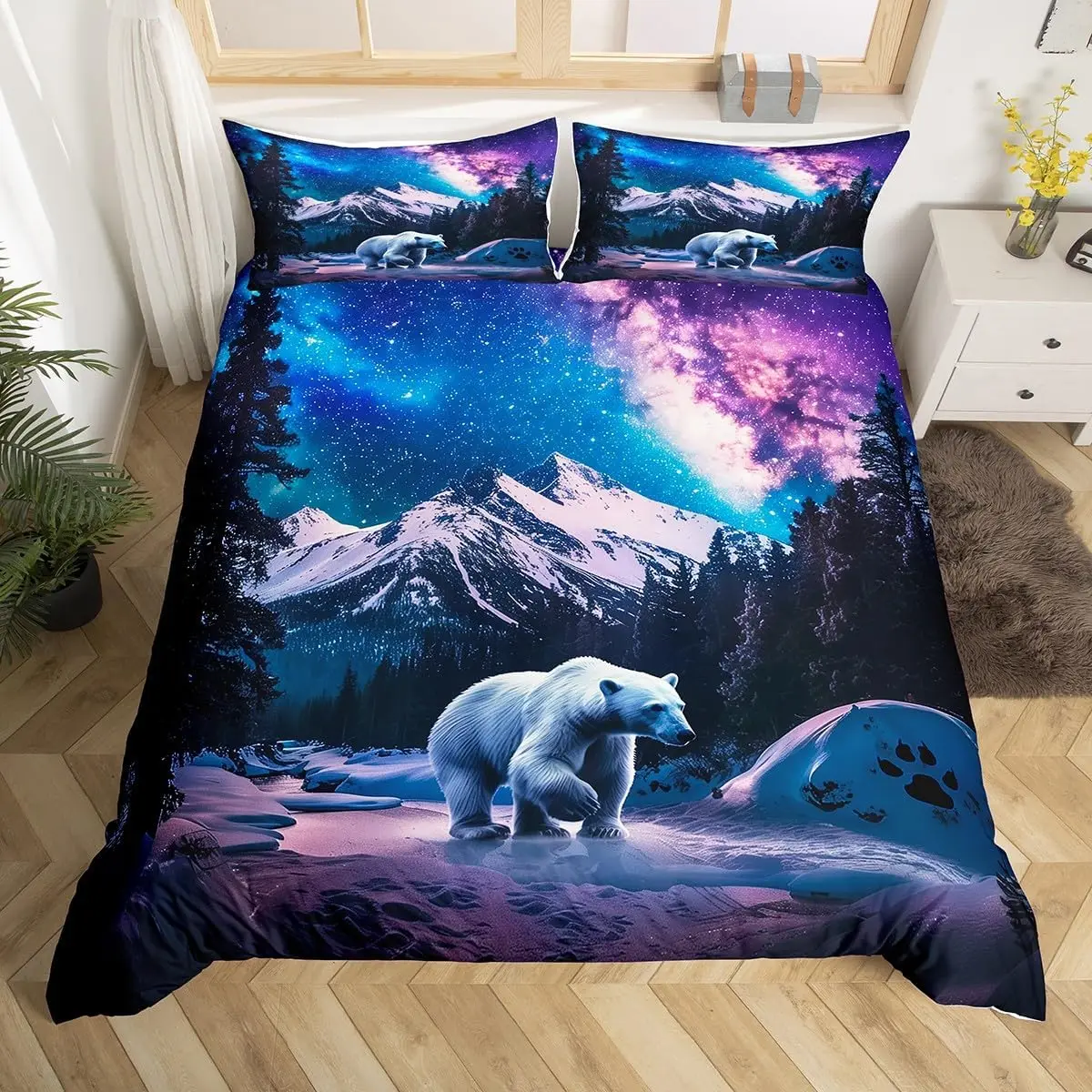 set-copripiumino-orso-polare-full-king-size-set-biancheria-da-letto-montagna-innevata-copripiumino-galassia-aurora-boreale-set-letto-animali-selvatici-artici