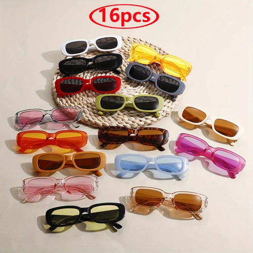 16 Uds. Gafas de sol con montura cuadrada pequeña a la moda para mujer, gafas de sol rectangulares Punk Vintage de verano, venta al por mayor, colores gelatinosos, gafas de sol UV400