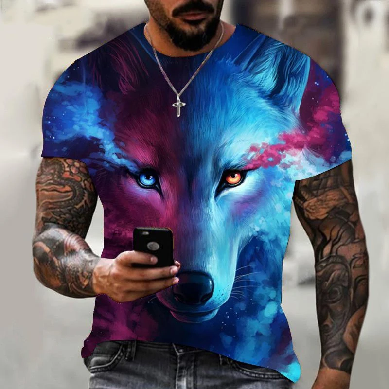 New Fashion Animal Wolf 3D Printed T-shirt Men's and Women's Summer Casual Short Sleeve Cool Wolf Shirt Top