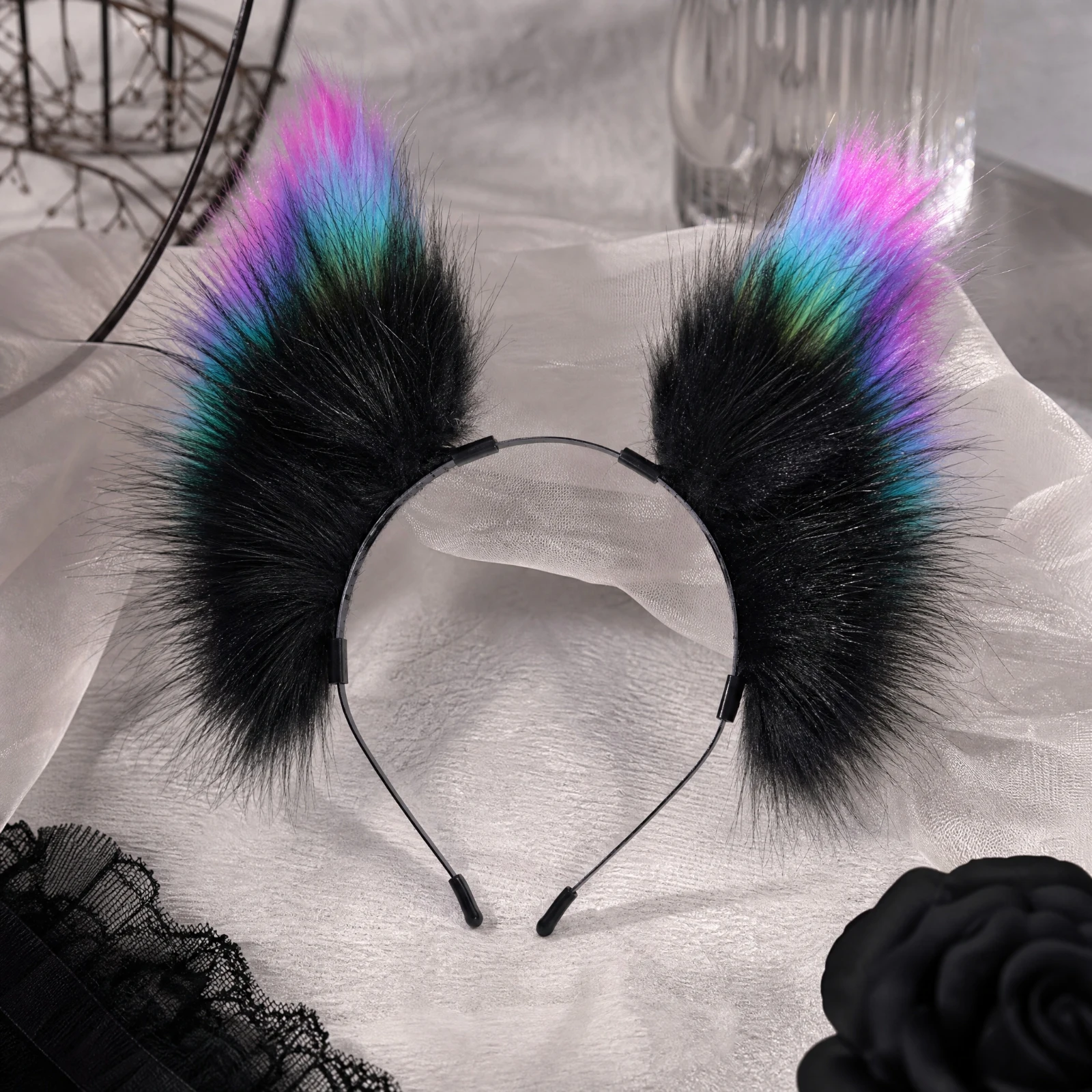Furry Animal-Ear Headband Soft Faux Fleece Animal Ear Headband Hair Accessory Fashionable One Size Fits Most for Cosplayers