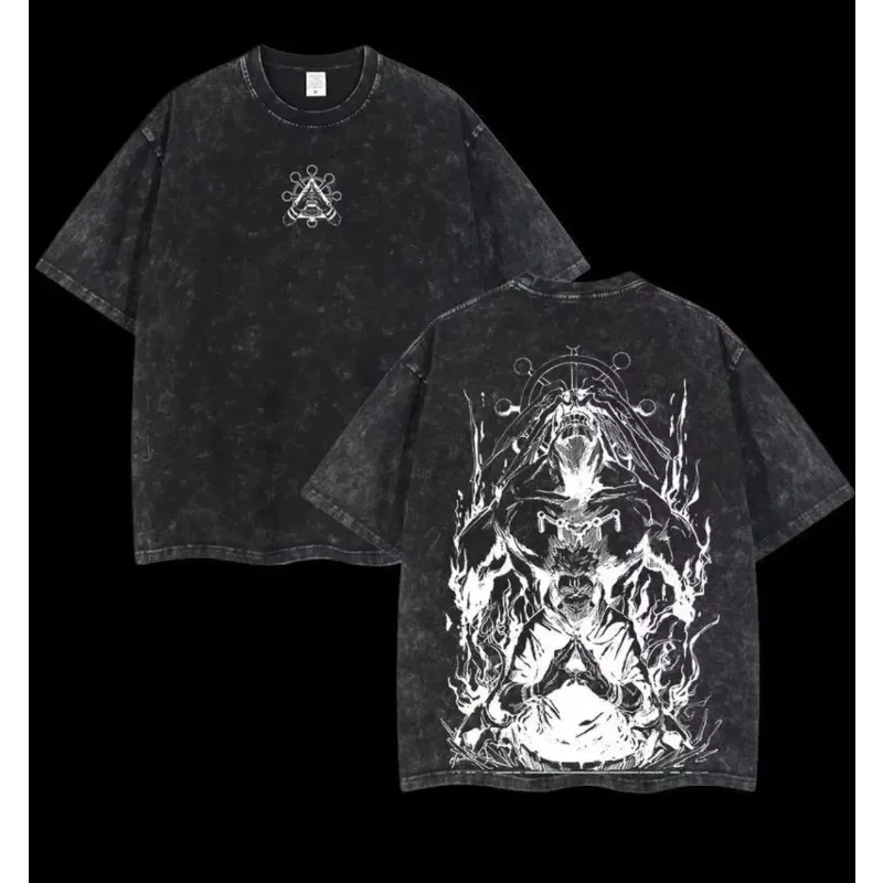 Camiseta Demon King Su Nuo Spell Battle para hombre, estilo retro, con efecto de desgaste ácido, diseño de General Divino de los Ocho Cuchillos, anime, novedad de verano, lavada, Y2K