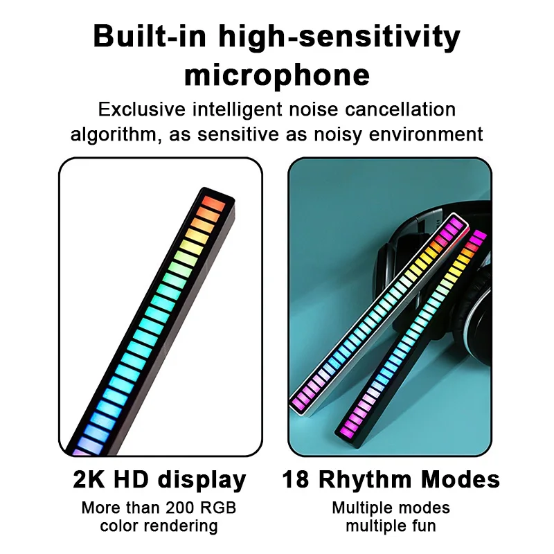 RGB LED Strip Light Music Sound Control Pickup Rhythm Ambient Lamp Atmosphere Night Lights For Bar Car Room TV Gaming Decoration