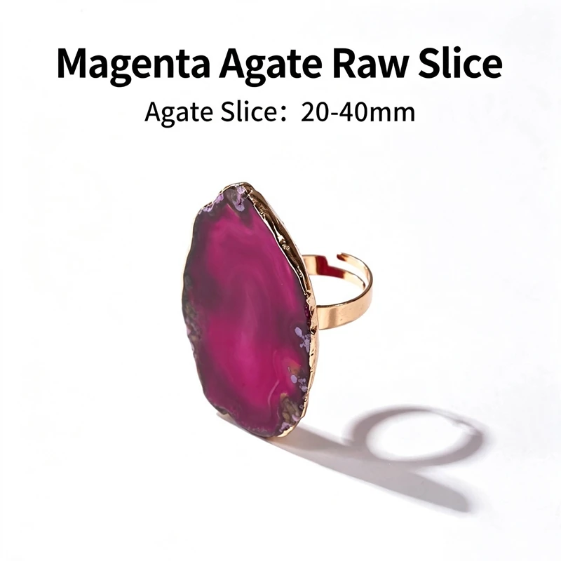 Natural Semi Precious Stones Irregular Agate Rings Wide Open Bohemia for Women Gold Plated Resizable Finger Jewelry Gift