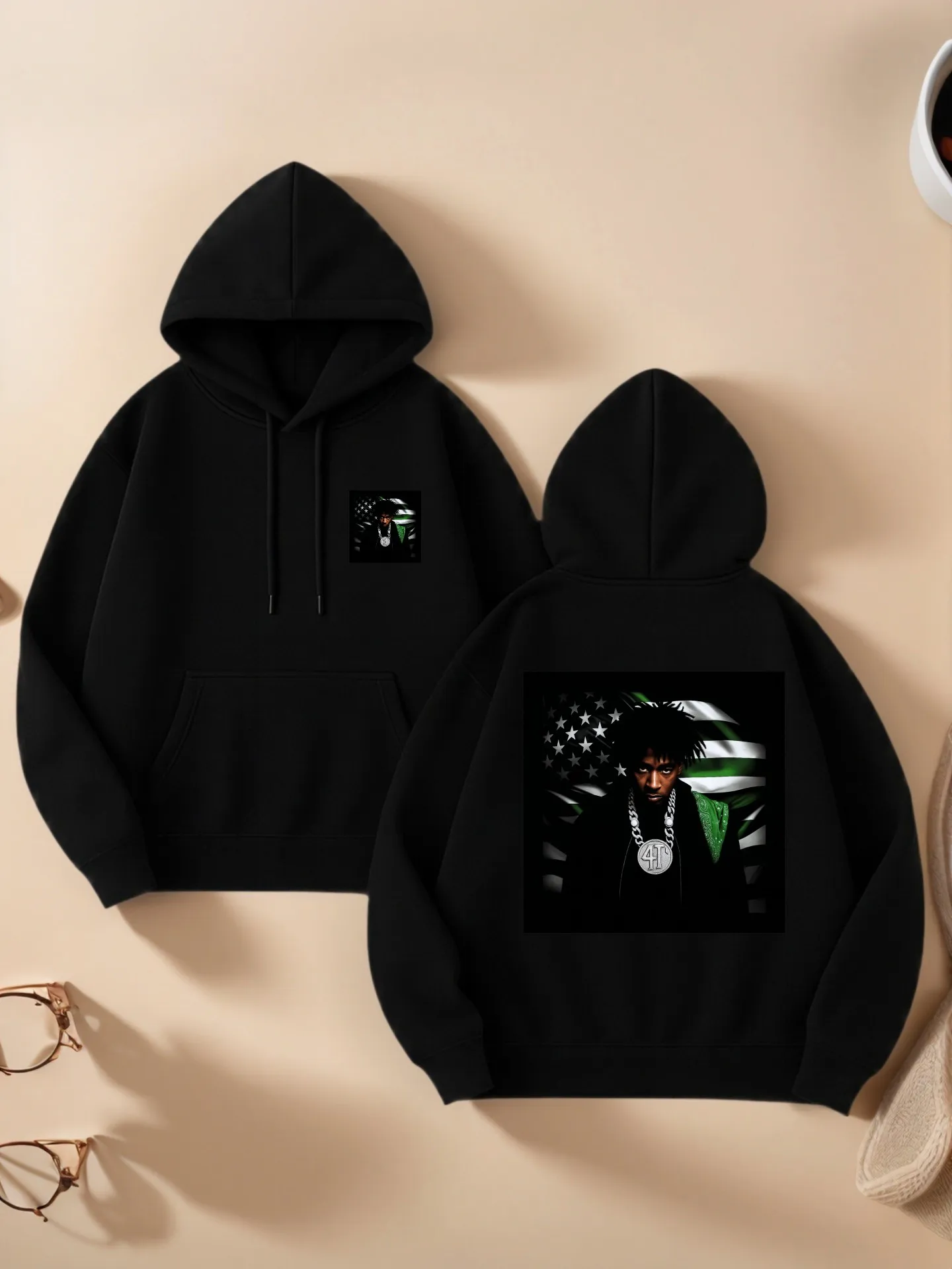 

Graphic Hoodie, Streetwear Aesthetic, Graphic Print, Casual Everyday Wear, Cotton Blend, For Young Men