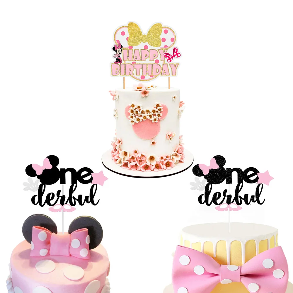 

1 Set of Disney Minnie Mouse Paper Felt Cake Decorating Party Kids Love Cake Decorating Supplies Cake Topper Cake Stand Flag