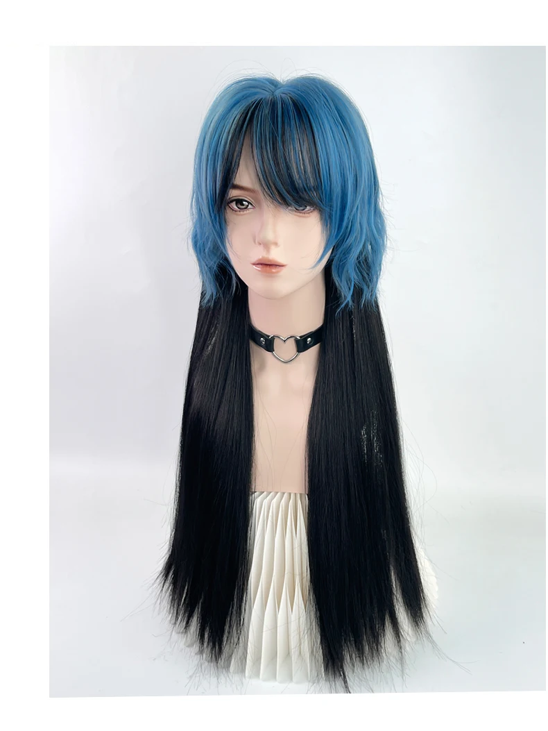مقاومة للحرارة الاصطناعية لوليتا أسود أومبير الأزرق شعر مستعار للنساء الرجال نمط طويل مستقيم مع الانفجارات تأثيري ملابس يومية للحفلات #3