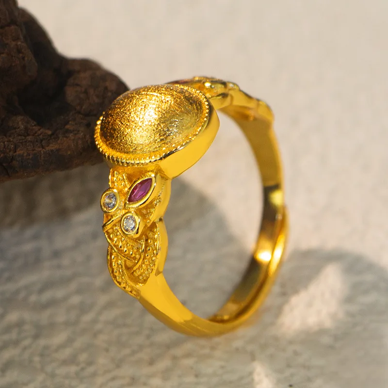 

Luxury 24K 9999 Pure Gold real gold Enamel Filament Ring Women's Opening Adjustable Ring