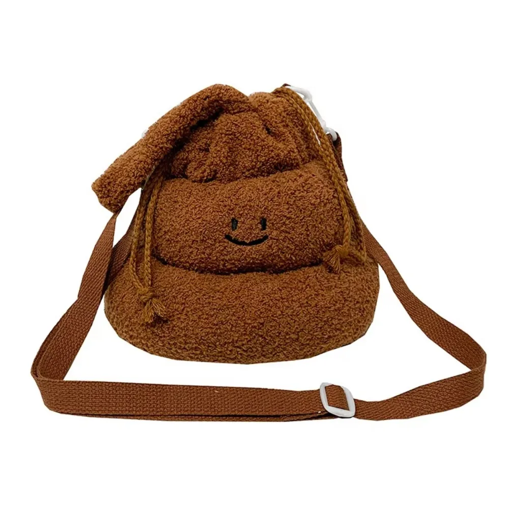 

Drawstring Cartoon Poop Shape Handbag Large Capacity Soft Funny Plush Shoulder Bag Portable Multi-purpose Women's Crossbody Bag