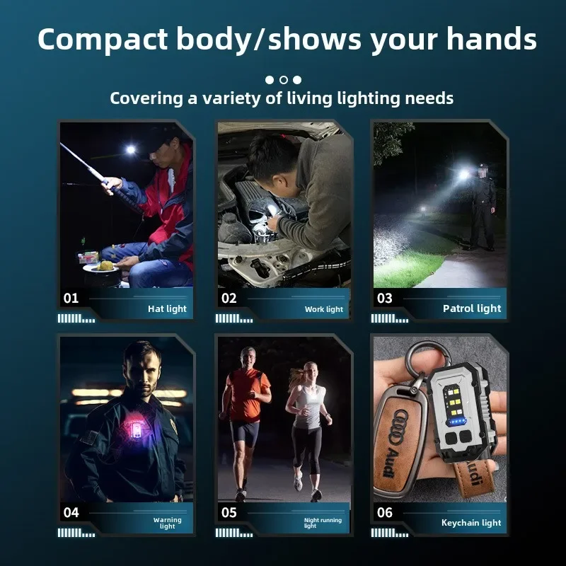 New Keychain Light Type-C Rechargeable Outdoor High Brightness Small Steel Cannon Dual Light Source Strong Light Mini Flashlight