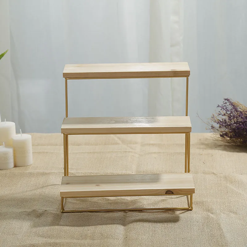 European Wooden Dessert Table  Wedding Decoration Display Three-Tier Snack Stand  Country Style Cake Showpiece