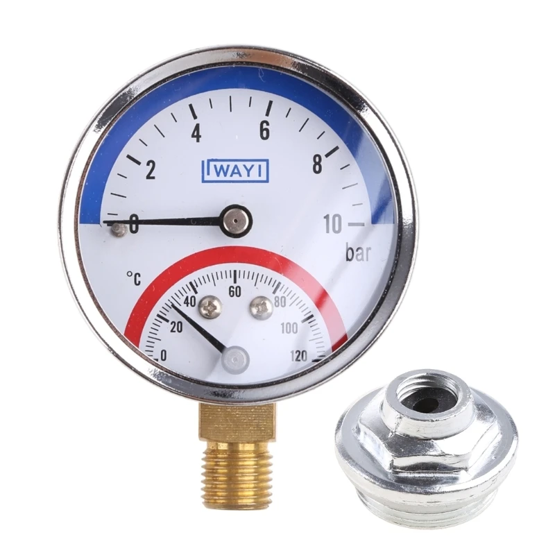 Produktbild von Flüssigkeitsgefülltes Thermomanometer 0-10 Bar & 0-120 °C – Kessel-Temperatur- Und Druckmesser Aus Legierung + Glas, Für Heizungsprofis