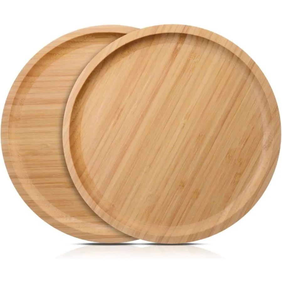

2 PCS Bamboo Plant Saucer Round Pebble Trays for Indoor Plants Pot Tray Saucers Indoors Suitable for 8 inch Plants Dishes Large