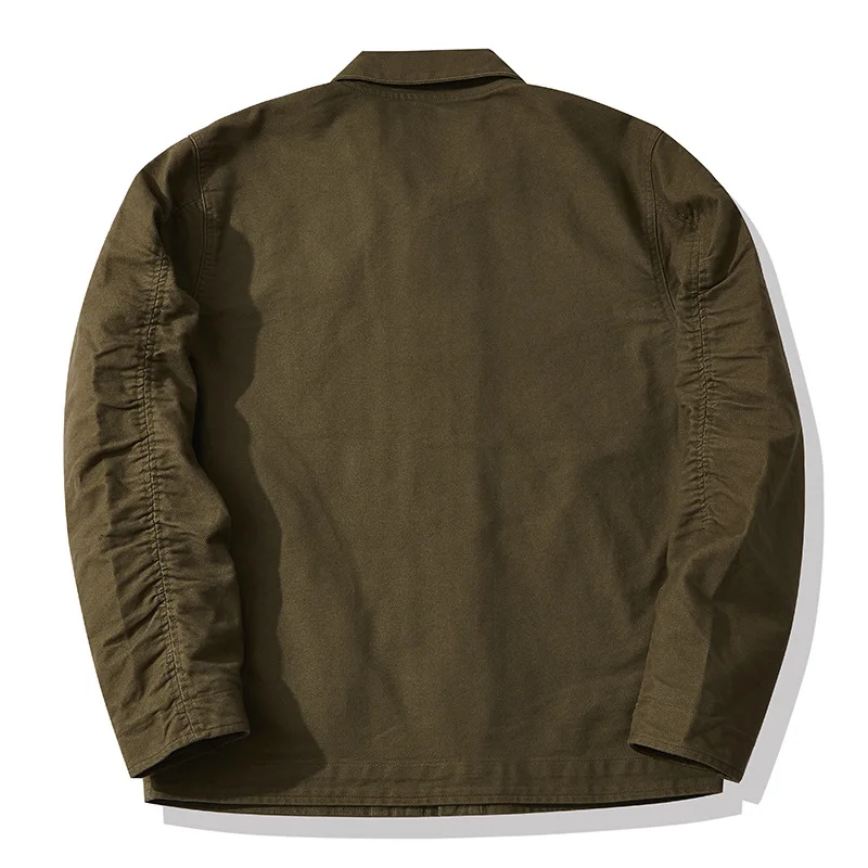 Schwergewichtsjacke im Vintage-Stil mit Maulwurfshaut und Apfelkragen, Amekaji American Casual, faltiger Herrenmantel, Herbst-Winter-Retro