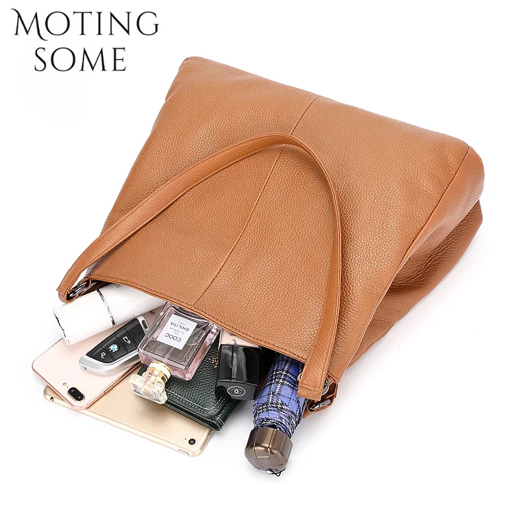 Motingsome Luxury Cowhide Bag Woman Shoulder Handbag and Purse Fashion Lady Bucket Multiple Layers Roomy Daily Bags 2024 New