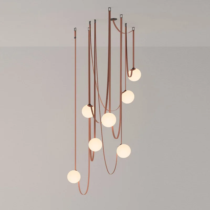 Nordic Designer Leather Led Pendant Lights Glass Lampshade for Dining Living Room Center Table Bedroom Chandelier Decor Fixture