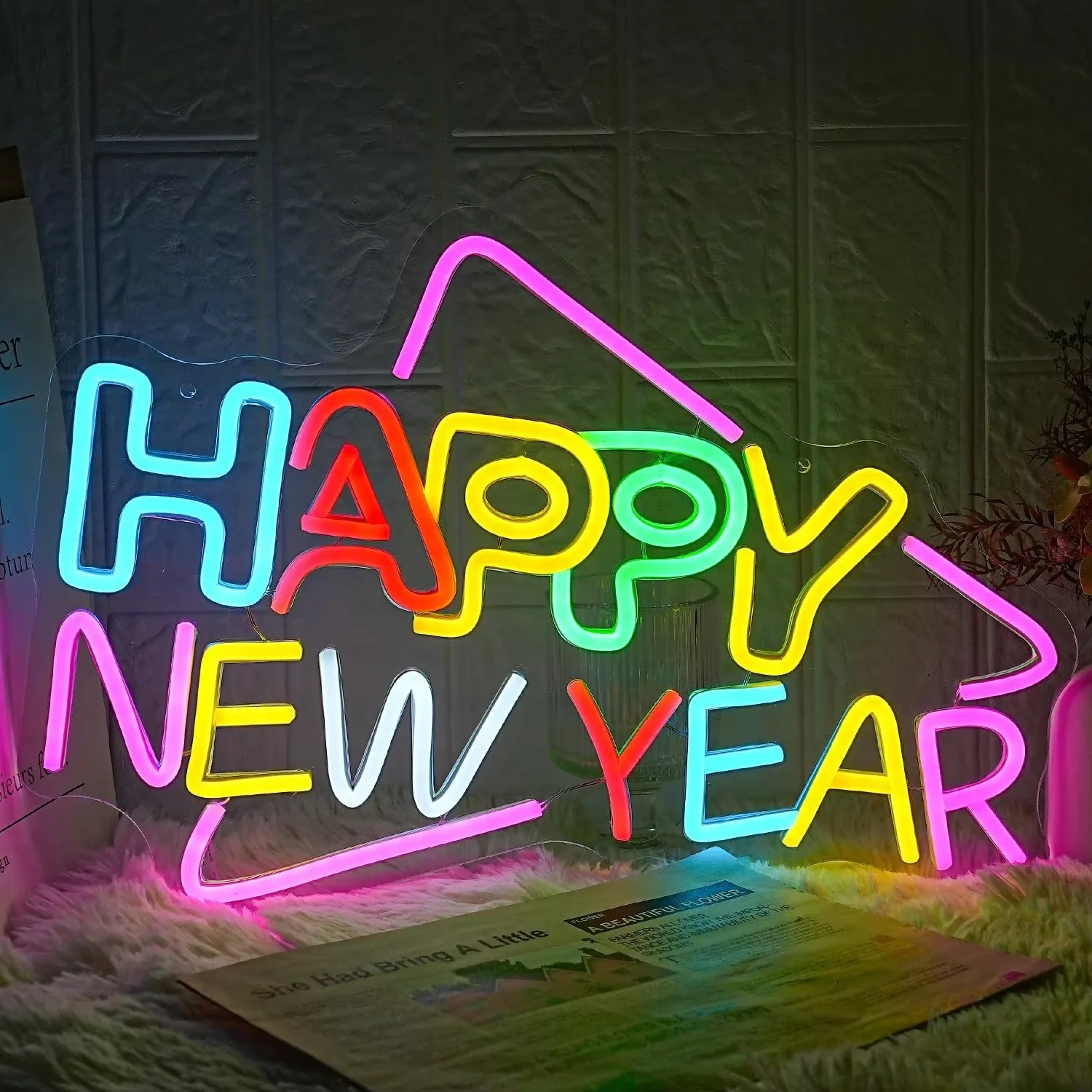 Felice Anno Nuovo Neon Led Sign Decorazione della stanza Luci a sospensione per Natale Festa in casa Bar Club Negozio Decorazione da parete dimmerabile Regalo USB