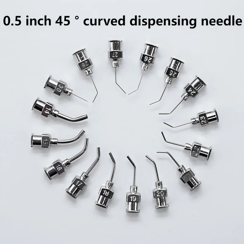 0.5-inch 45 degree bent metal injection needle, stainless steel injection needle metal dispensing needle, dispensing accessories