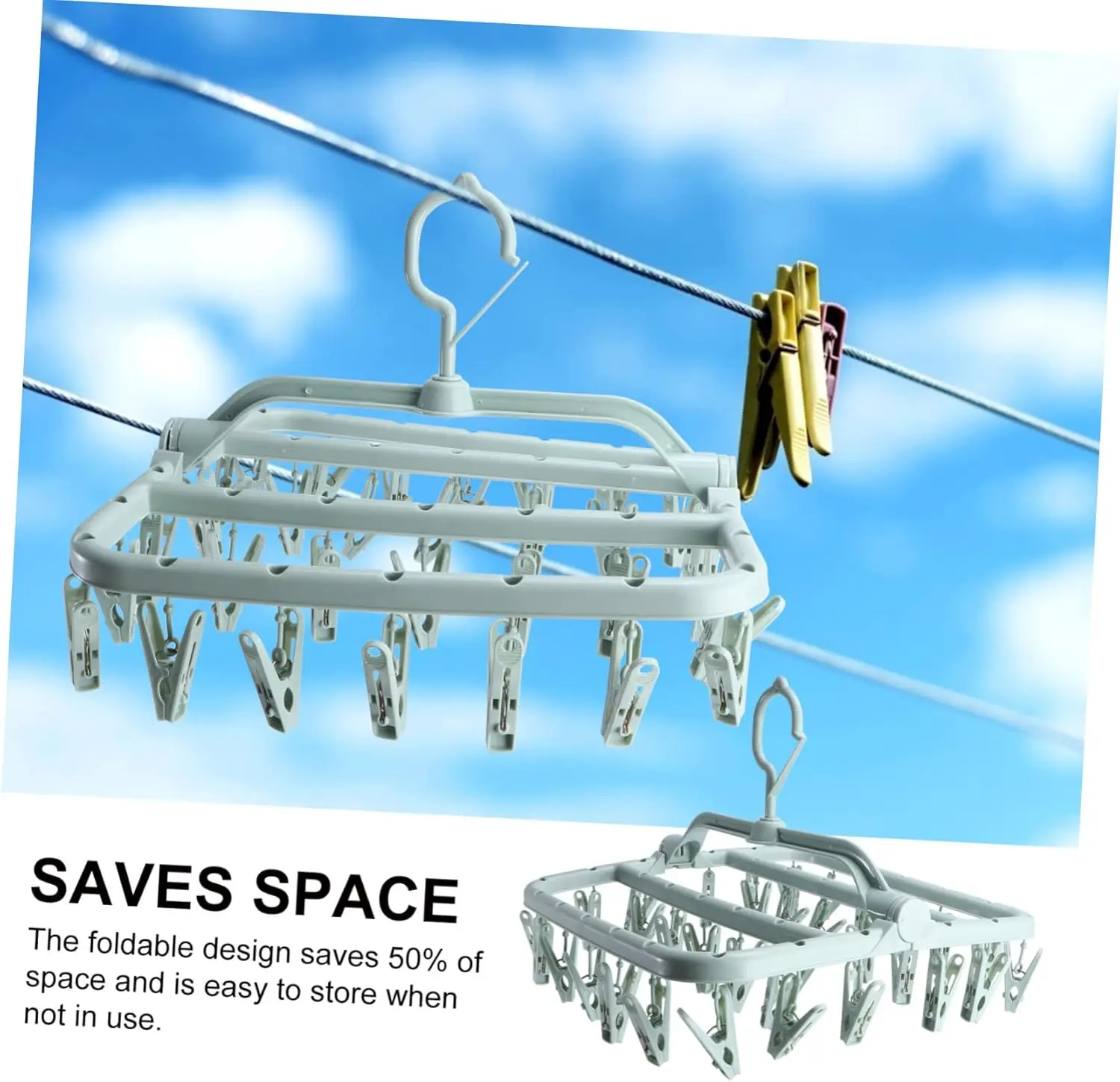 Drying Rack Foldable Clothes Drying Rack Drip Hanger Plastic Hanging Drying Rack with 32 Clips for Clothes Underwear Socks