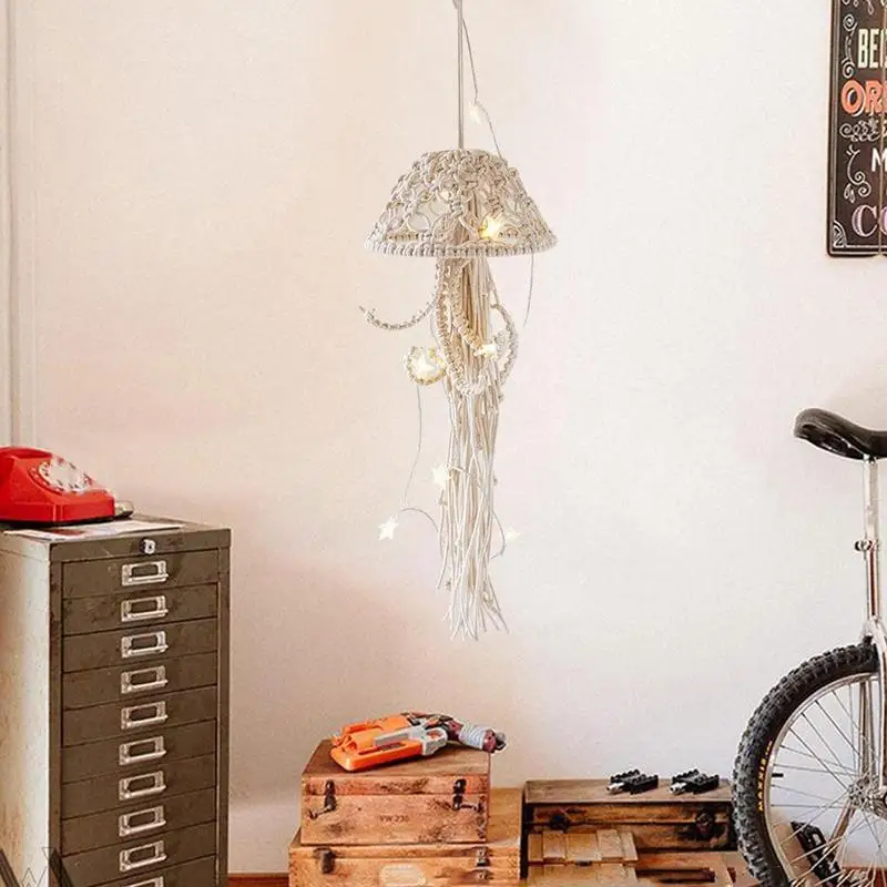 مكرامية حلم الماسك قنديل البحر المنسوجة معلقة حلم الماسك الديكور طويل شرابة قنديل البحر حلم الماسك مع سلسلة أضواء #4