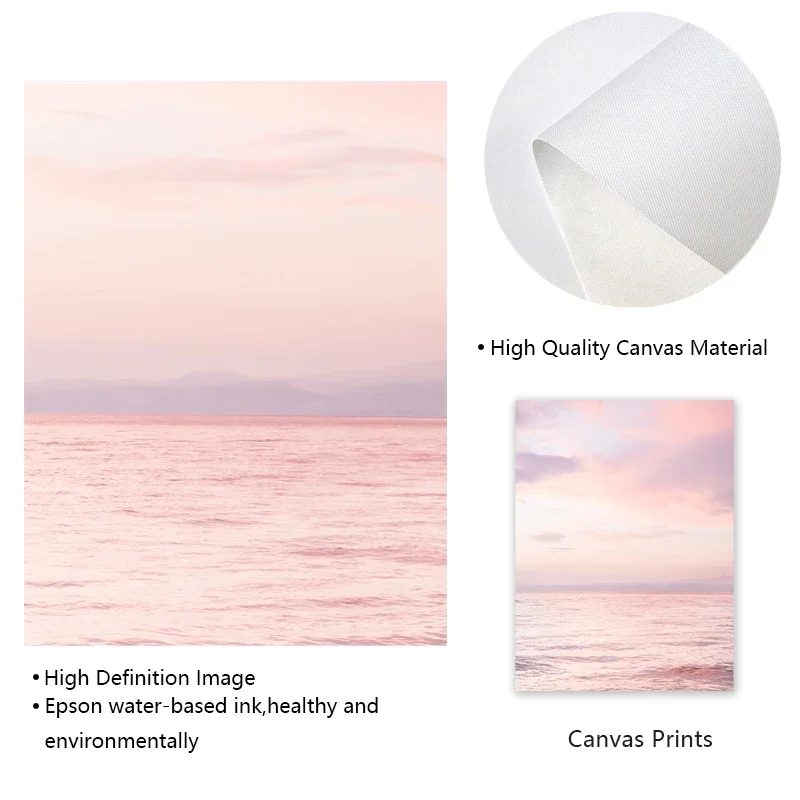 Blush Pink Beach Sunset Photography Posters and Prints Pastel Clouds Ocean Canvas Painting Wall Art Picture Bedroom Home Decor