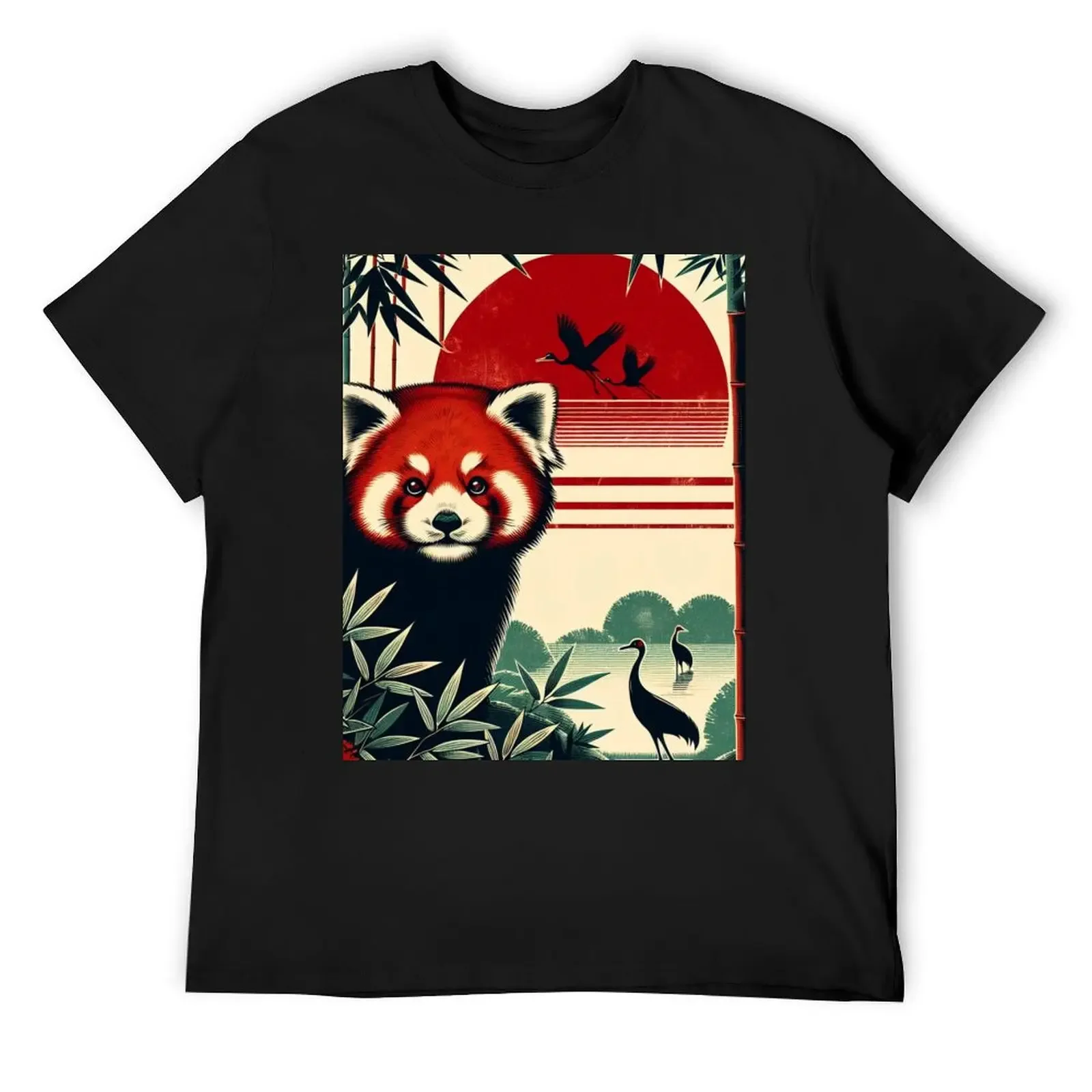 

Asian Red Panda and Flying Cranes In a Bamboo Forest T-Shirt summer tops boys whites Blouse tee shirts for men