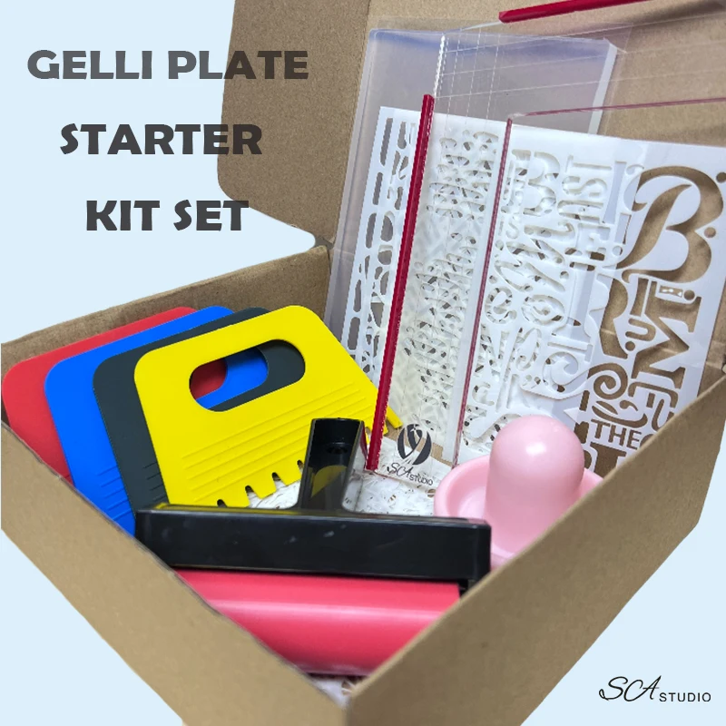 Bundle Resin Gelli Plate Starter Kit Tool Stencil Set for Printmaking Mixed Media Art Craft Assortments Clear Gel