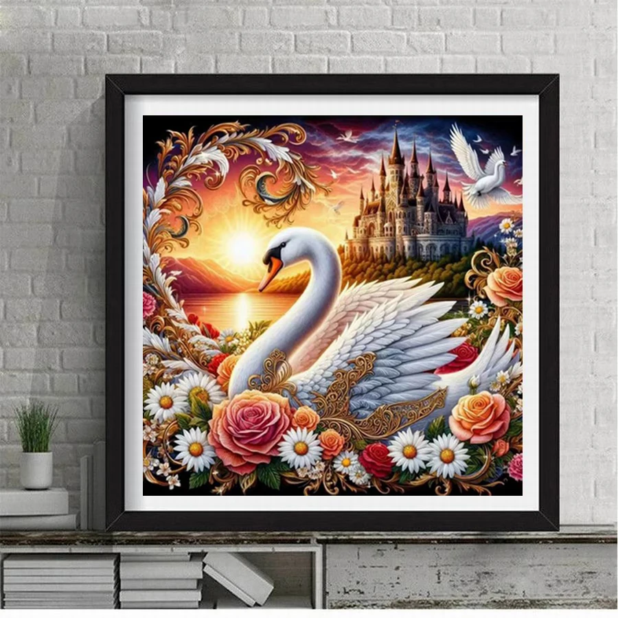 Diy 5d Diamond Painting Swan Castle Full Mosaic Embroidery Red-crowned Crane Picture Animals Birds Jewelry Cross Stitch Kits