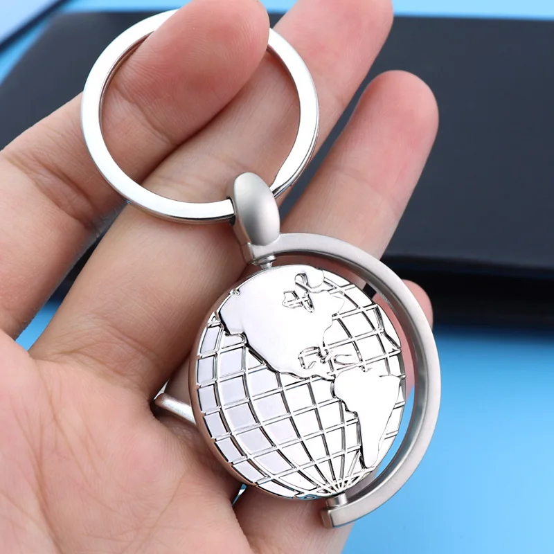 Customized Globe Keychain Metal Creative 360 Degree Rotating World Map Key Ring Life Exchanging Gift for Family Best Friends