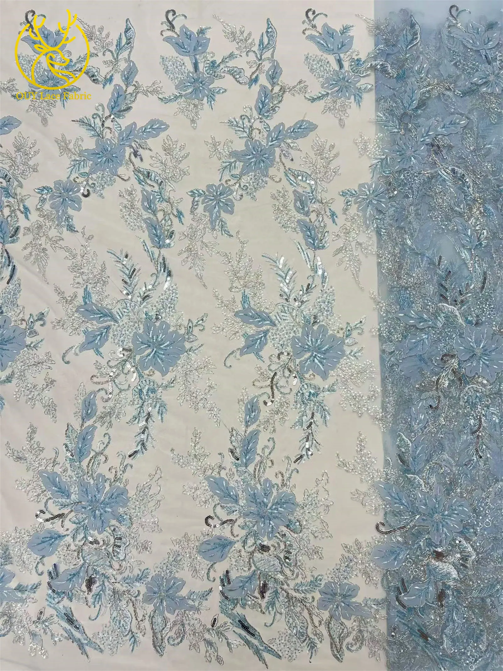 Neuester luxuriöser afrikanischer bestickter Spitzenstoff mit Perlen und Pailletten, 5 Yards französischer Tüll-Spitzenstoff für Party- und Hochzeitskleider zum Nähen. – Detail 8