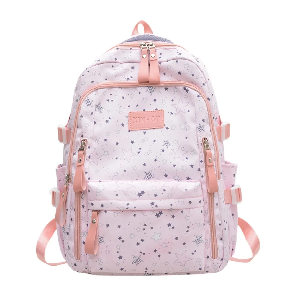 cute-print-star-backpack-large-capacity-college-style-nylon-backpack-lightweight-cloth-students-school-bag-travel
