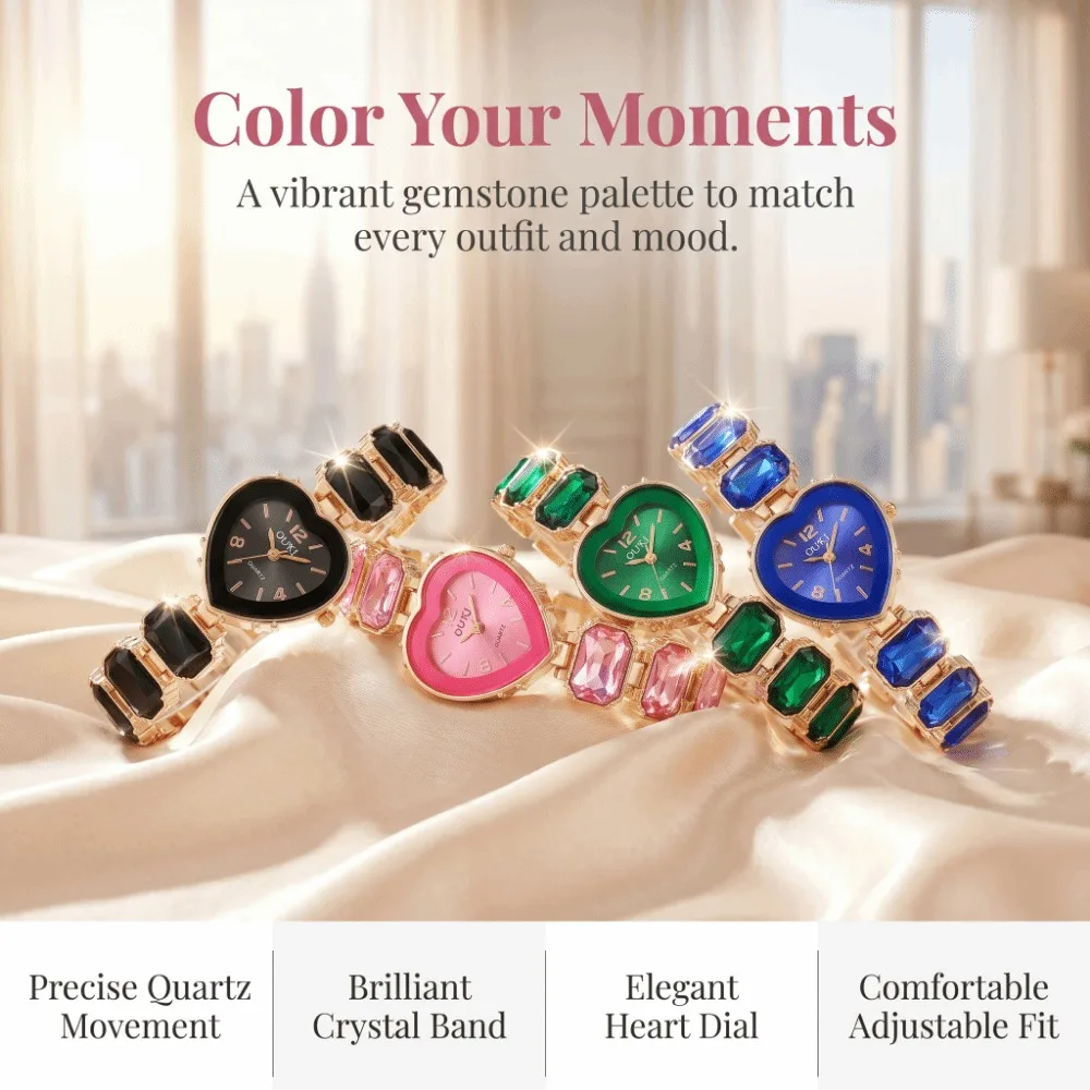 Heart Shaped Dial Crystal Candy Quartz Watch Adjustable Bracelet Colorful Quartz Movement Rhinestone Bracelet Watch Lightweight