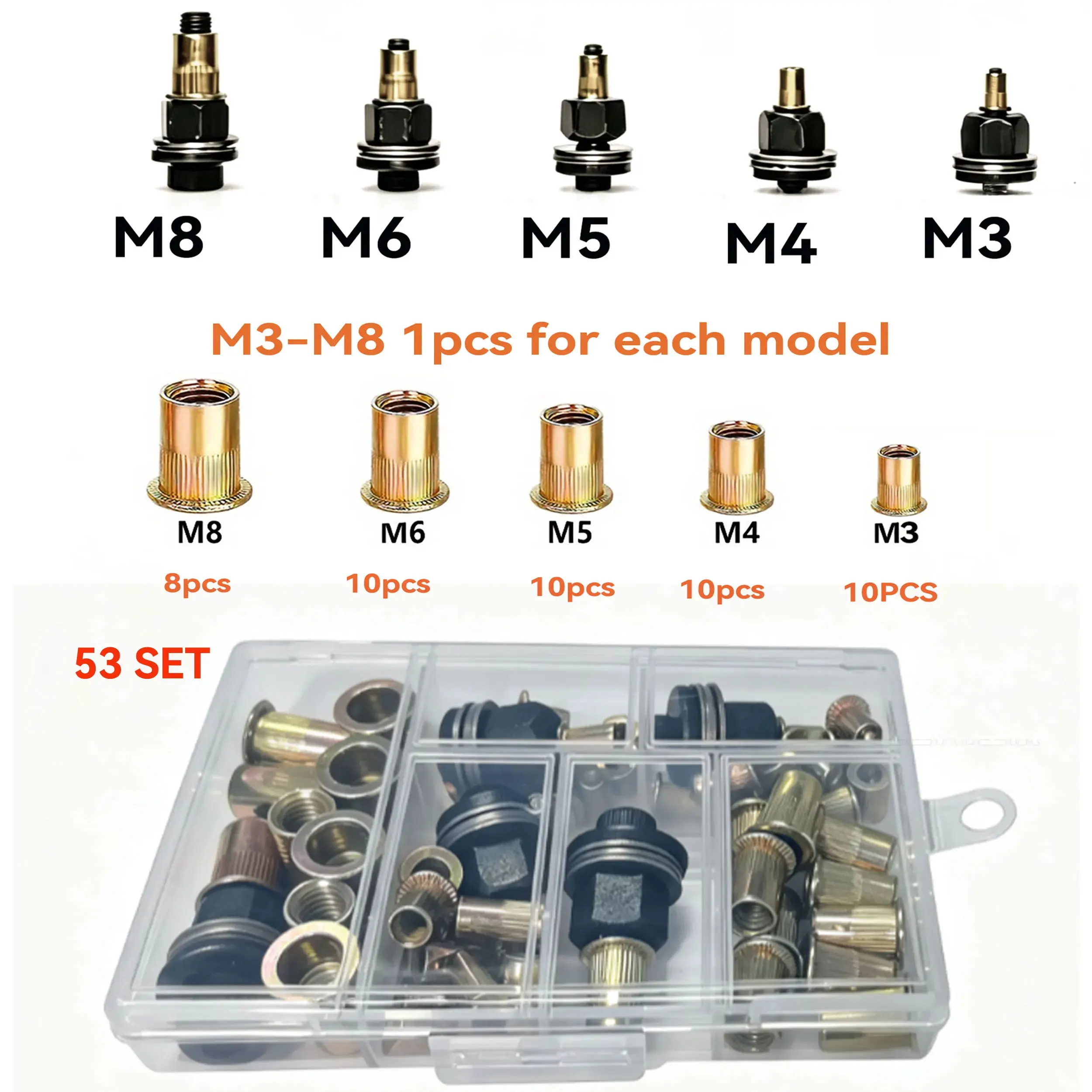 Box-Set 70/53-teilig: Schraubmutter- und Gewindeeinsatzwerkzeug-Set M3-M12 mit Dornen und Werkzeugköpfen für Kfz-Reparaturen und DIY-Metallbearbeitung – Detail 2