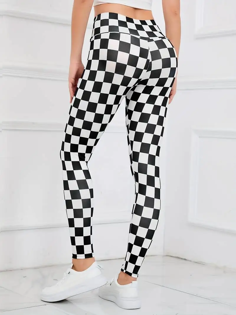 Black and white color print high waist and hip lift daily work and play wearing women\'s leggings