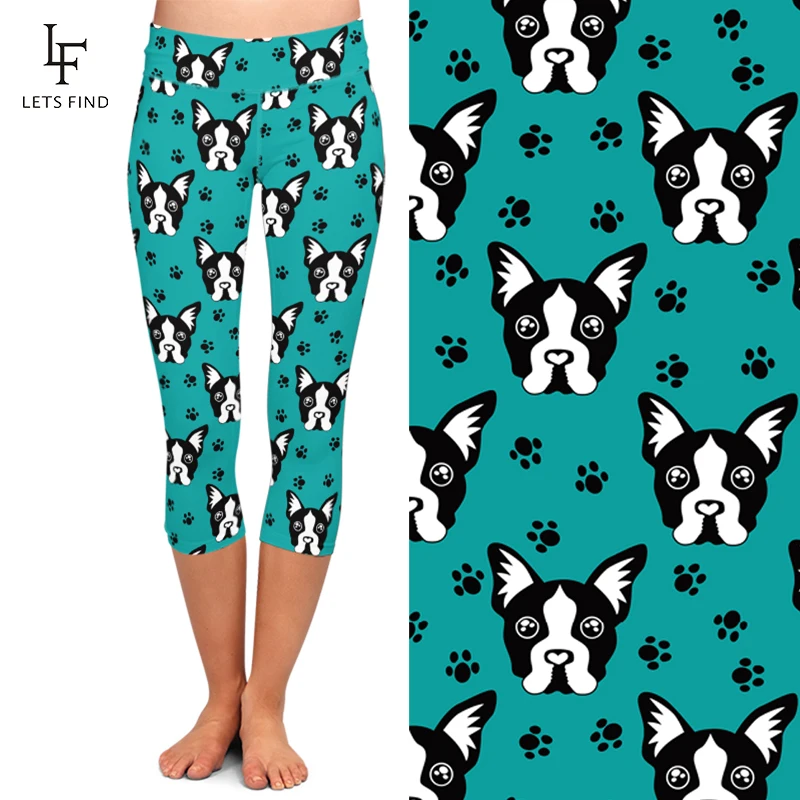 LETSFIND Neue Sommer Frauen Capri Fitness Leggings Elastische Hohe Taille Cartoon Hunde und Hund Pfote Print Mädchen Leggings