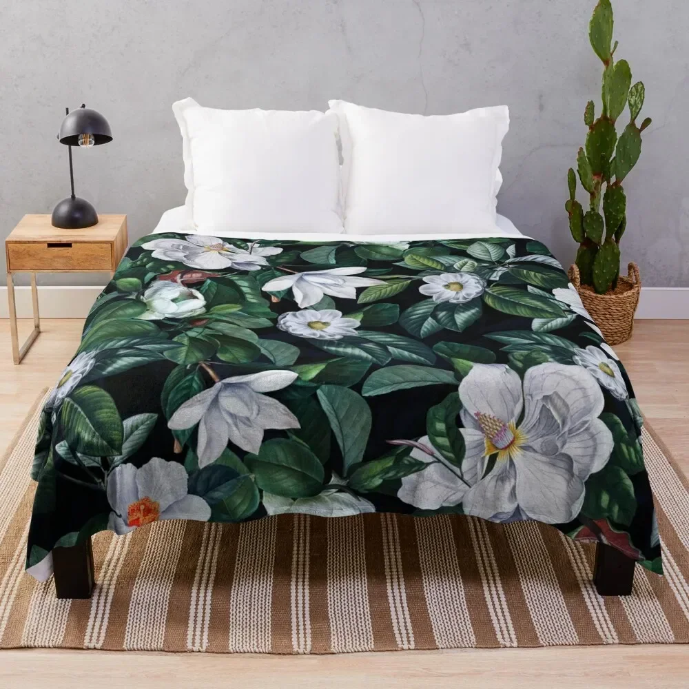 

Vintage Midnight Magnolia Botanical Night Garden Throw Blanket Sofa Quilt Moving Camping Blankets