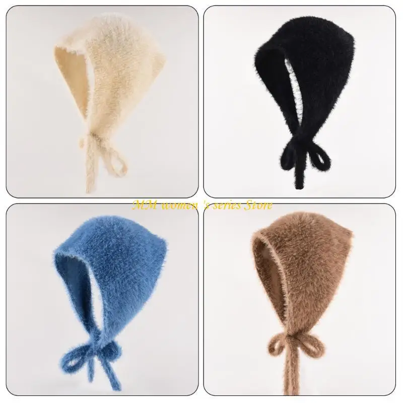 

Q39C Warm Headwrap Hat Stylish Knitted Bandana Scarf Hat For Female Girl All Ages