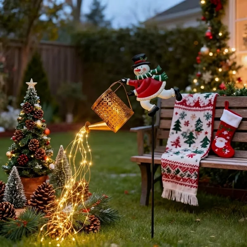 Solar Christmas Snowman Kettle Light Warm Santa Claus Solar Hanging Lantern Outdoor Garden Light for Yard Garden Christmas Decor