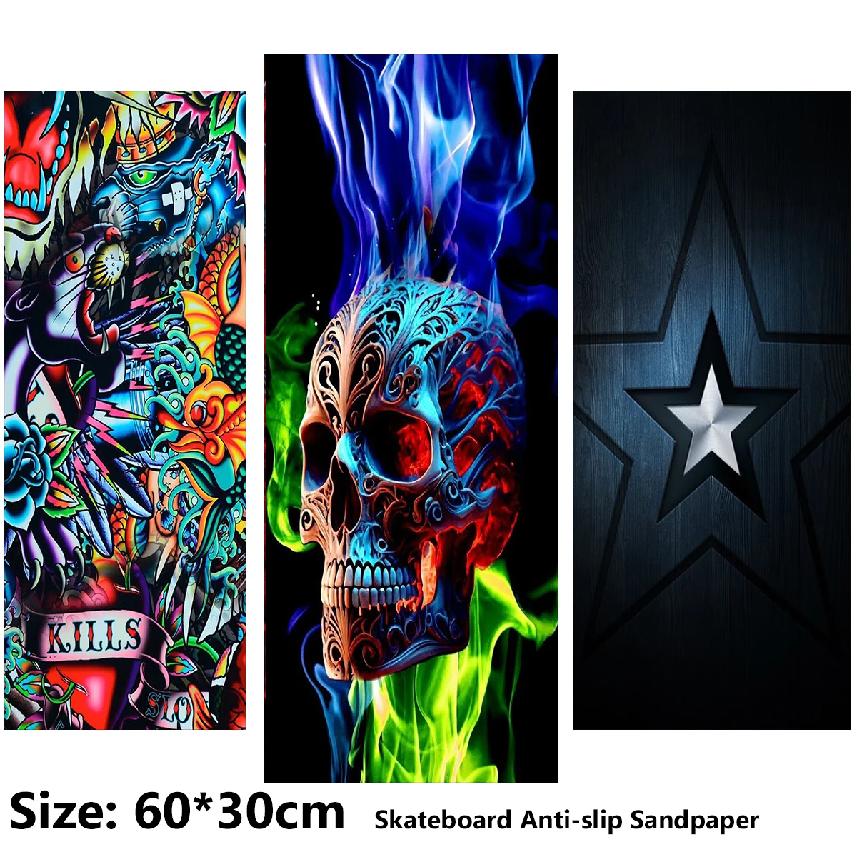 

Electric Scooter Anti-slip Sticker Sandpaper Skateboard Grip Tape Sheet 60*30cm Letter, Tiger, Spider Pattern