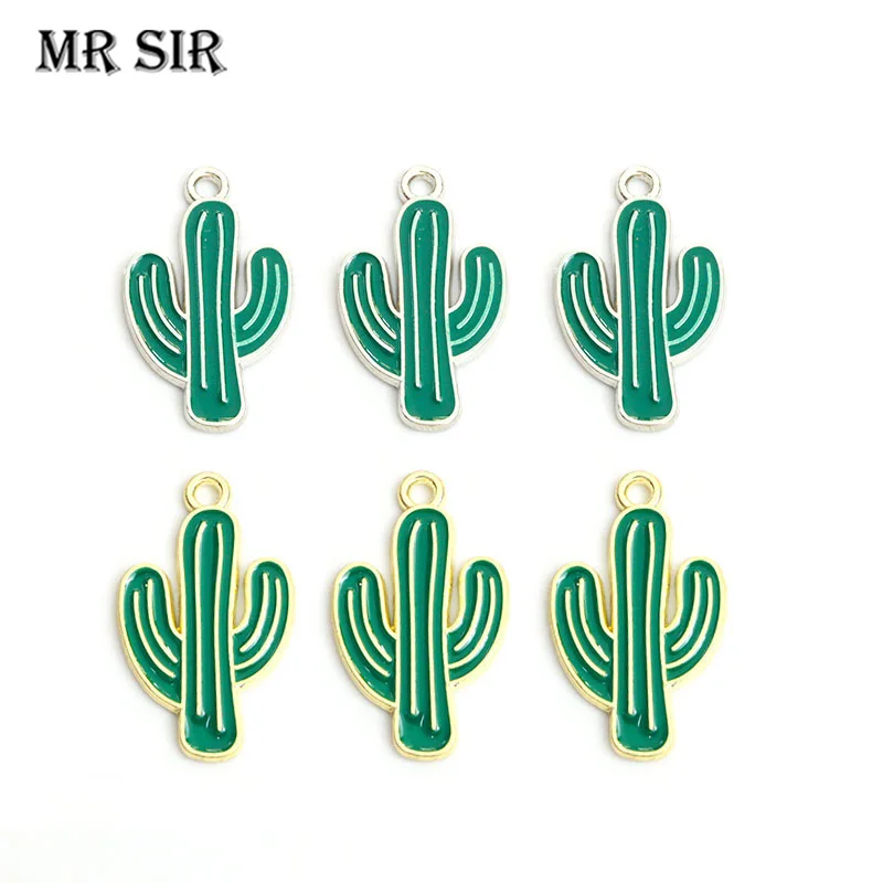 

10pcs 15*24.9mm Green Color Cactus Enamel Charms Cute Plants Drip Oil Pendants Making Earrings Bracelets Jewelry DIY Accessories