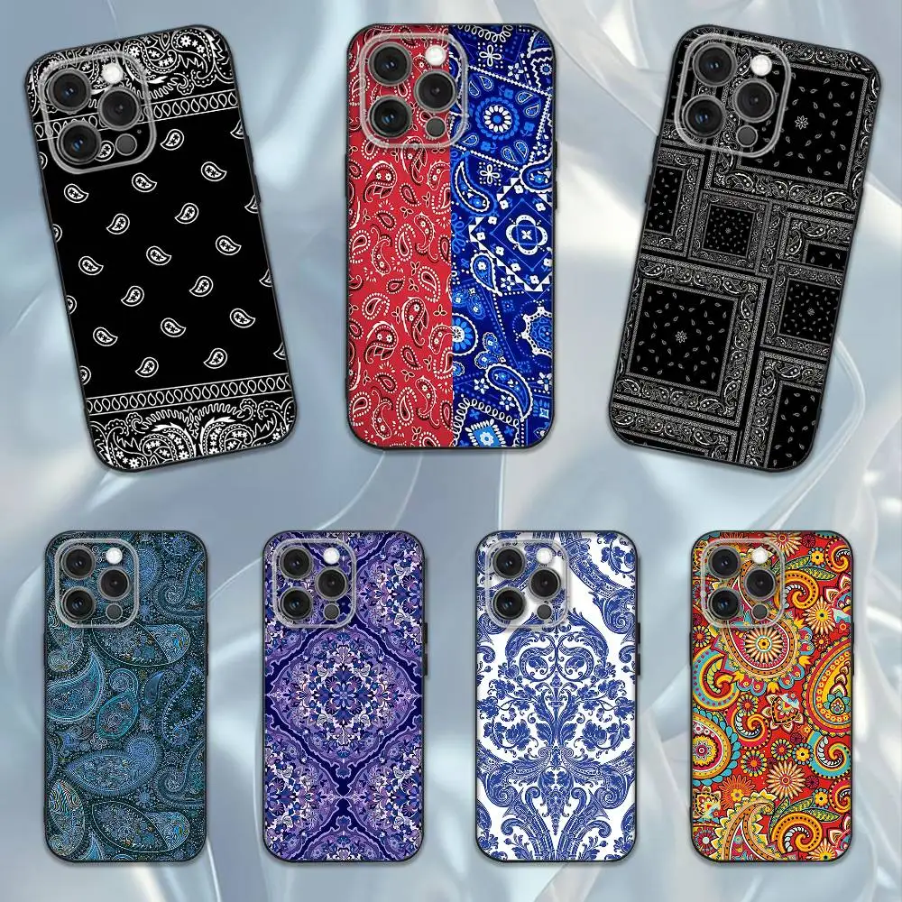 

Bandana Pattern Phone Case For iPhone 16e,16,15,14,13,12,11,Pro,X,XS,Max,XR,Plus,Mini Soft Black Cover