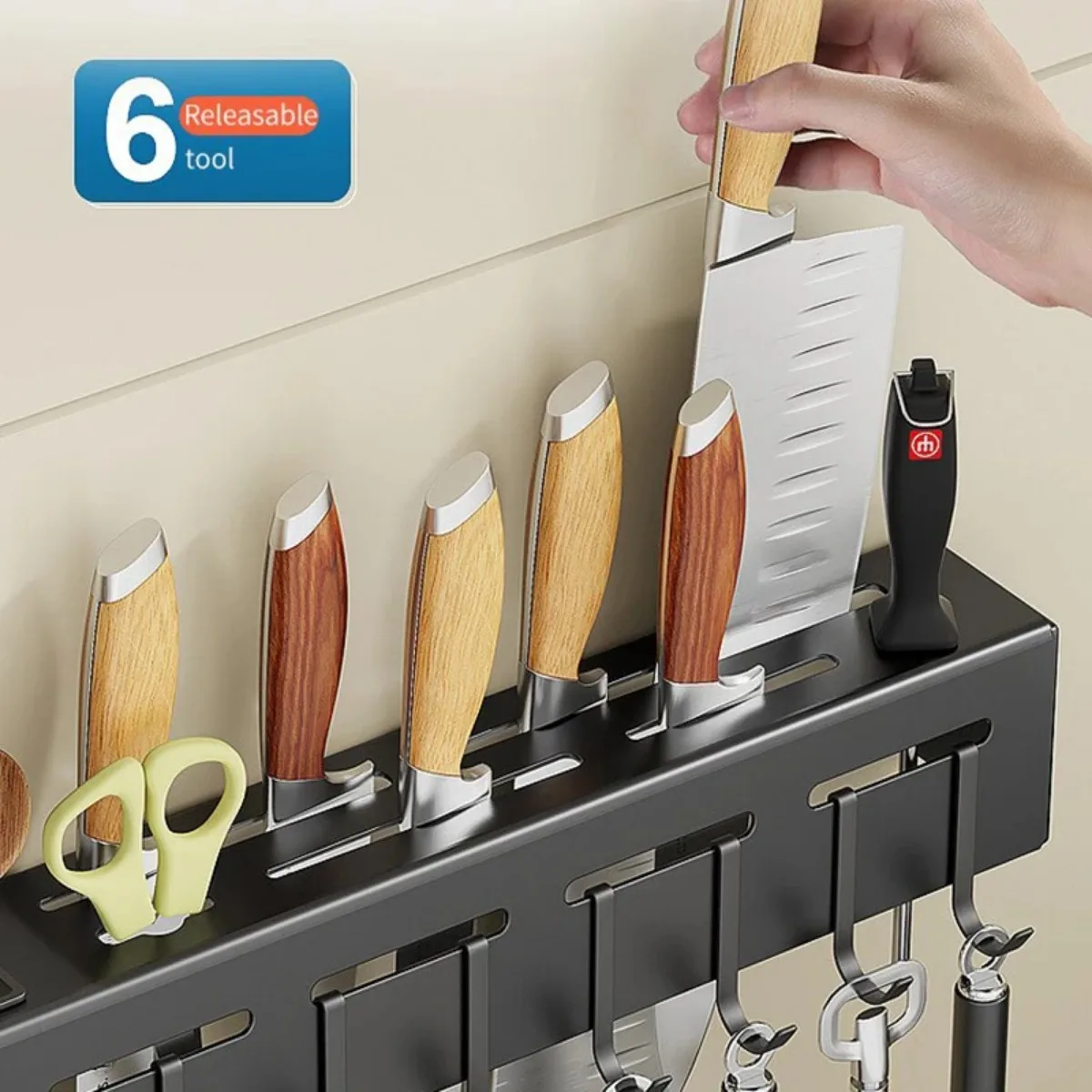 Stainless Steel Wall-mounted Multifunctional Storage Knife Rack with Multiple Brackets and Hooks Stainless Steel Knife Holder