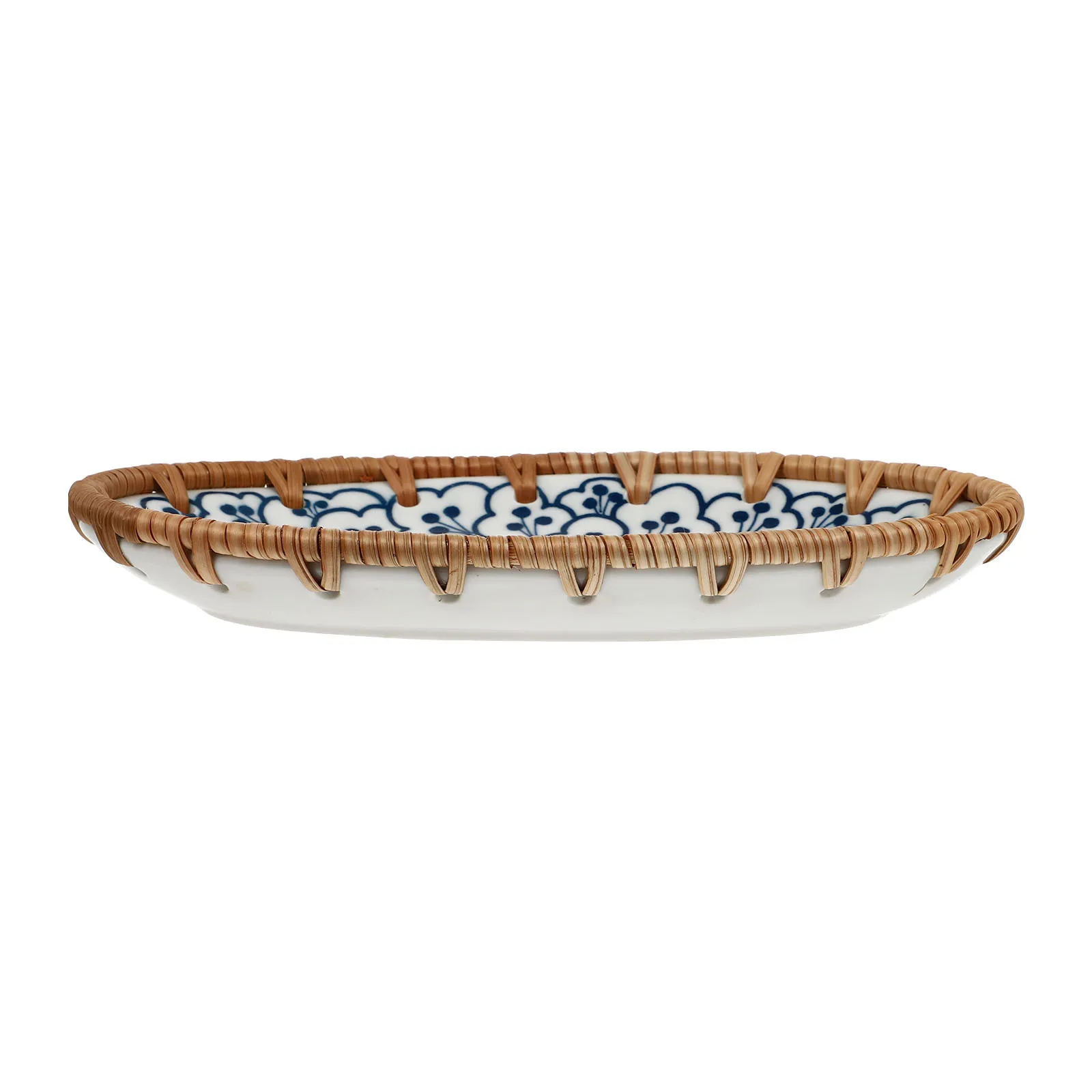 

1Pcs Japanese-Style Rattan Fruit Tray Oval Ceramic Practical Stoneware Plate Decorative Household Tableware Creative Plate