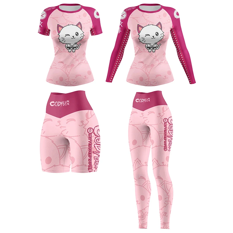

Cody Lundin Women's Sublimation cat printing Brazilian Jiu Jitsu Gi Training Anti-Pilling Gym Boxing Kickboxing MMA 4Pcs/Set