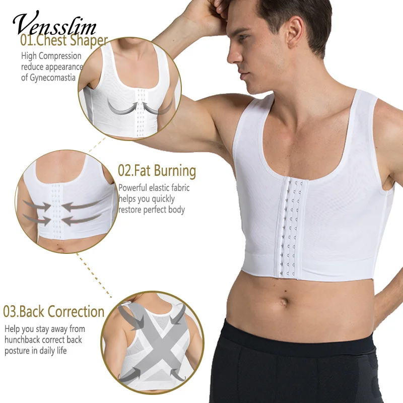 Men Body Shaper Slimming Chest Push Up Corset Compression Waist Trainer Building Sleeveless Vest Correct Posture Hooks Vest