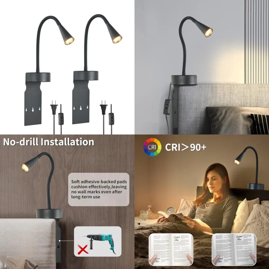 

Headboard Reading Light, No Drilling Wall Mounted Reading Lights for Bedside, Buttonless Dimmable Reading Lamp for Bedtime Read