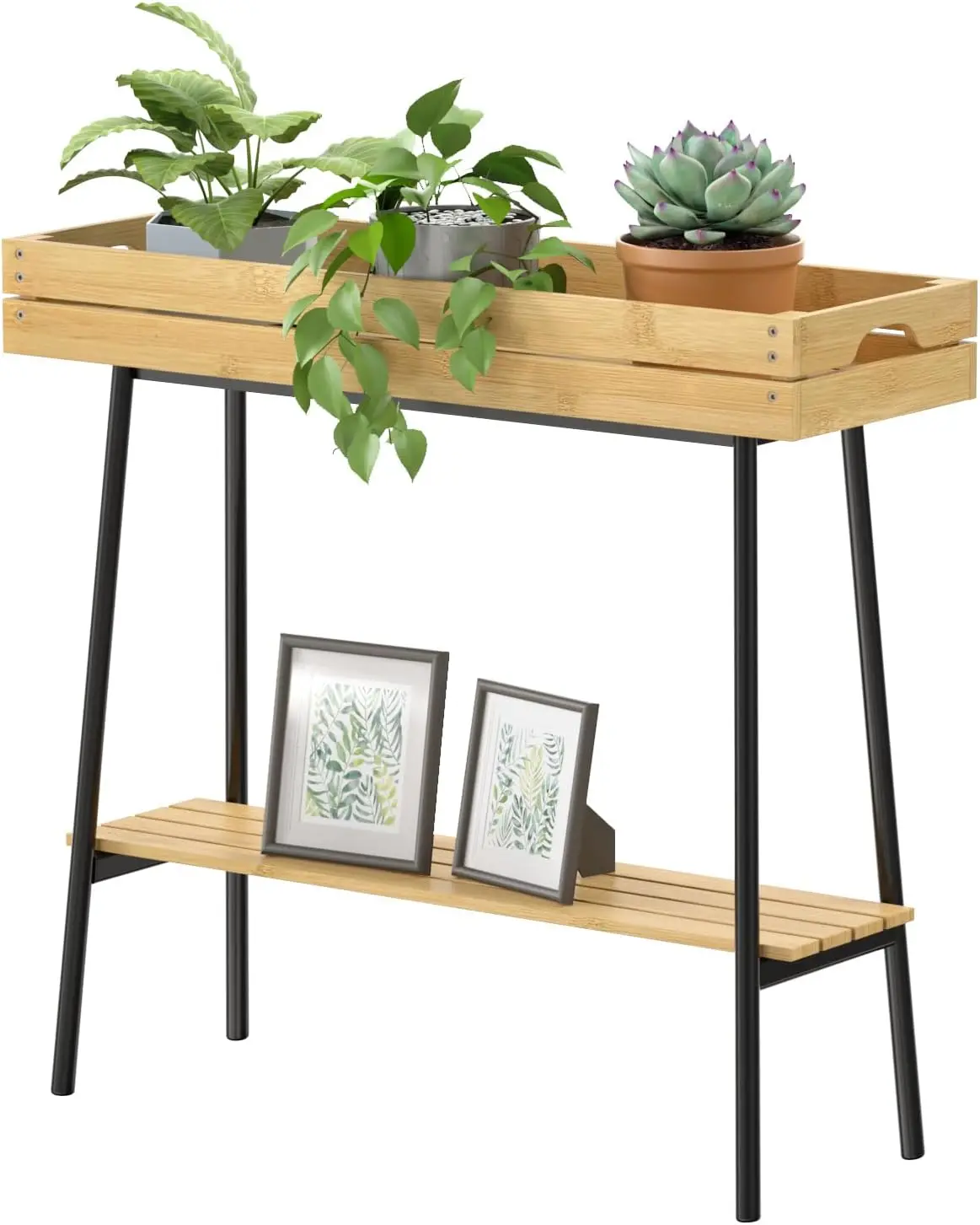 

2-Tier Bamboo Plant Stand Indoor, Tall Plant Table for Small Spaces, Window Sill Shelf for Plants, Flower Pot Holder for Living Room Balcony