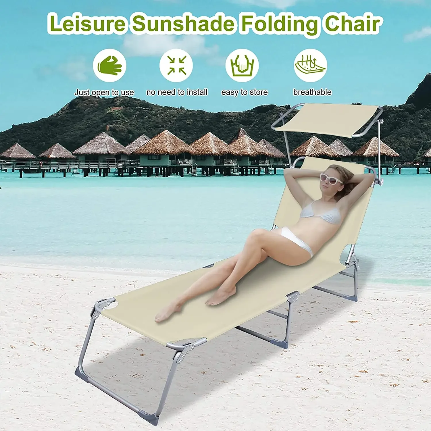 4 Position Adjustable Folding Reclining Lounger Beach Bed