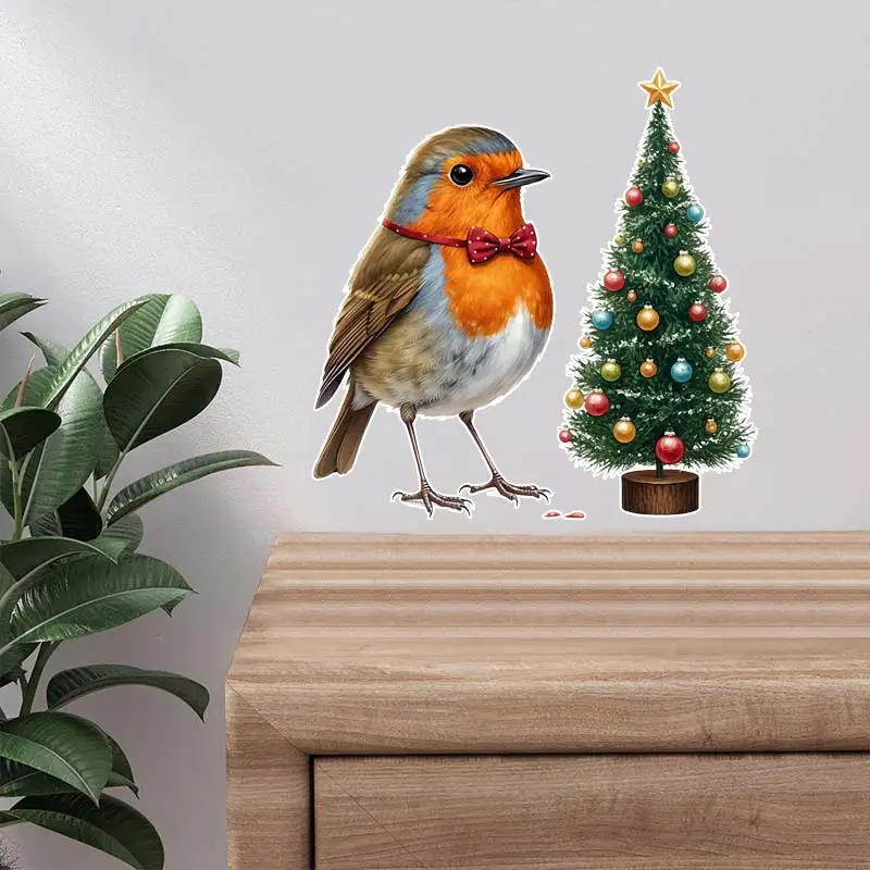 عيد الميلاد روبن الطيور الجدار ملصق غرفة ديكور الحمام المرحاض غرفة المعيشة ديكور خزانة الثلاجة ديكور المنزل الشارات S434