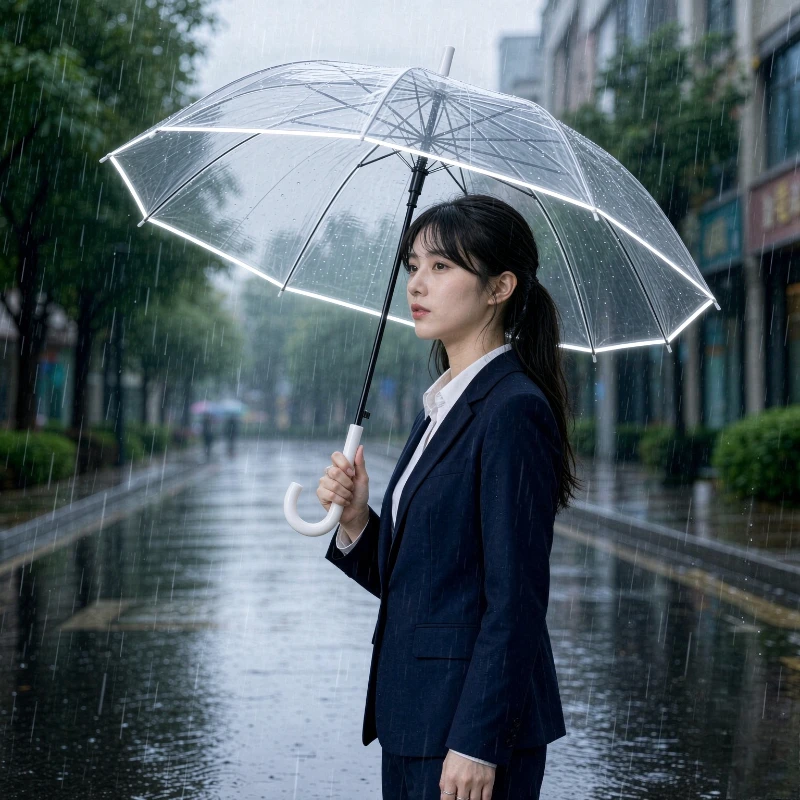 Transparent Long Handle Umbrella White POE Clear Canopy Fresh Style for Women Students Rain Travel School Daily Use 투명 장우산